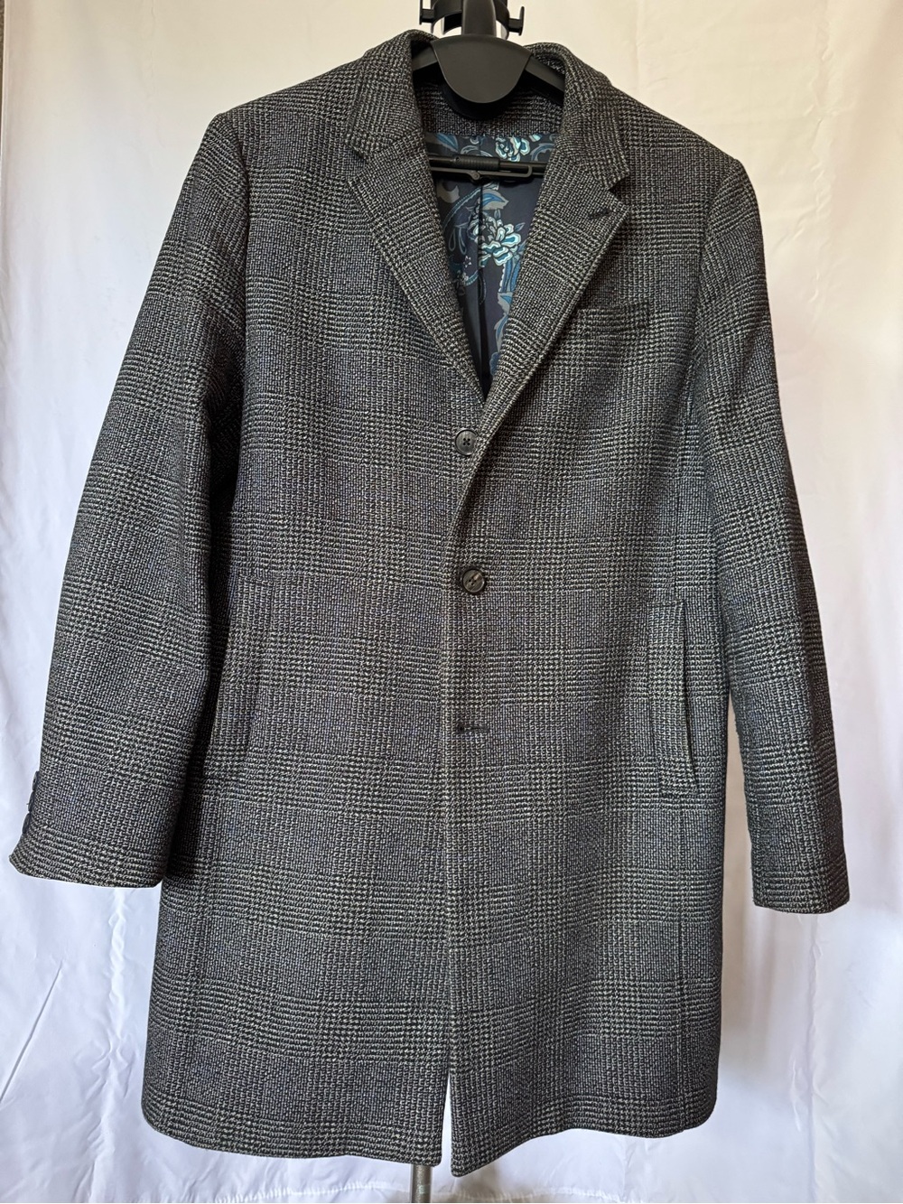 Ted Baker London Gray Glen Plaid Wool-Blend Pea Coat
